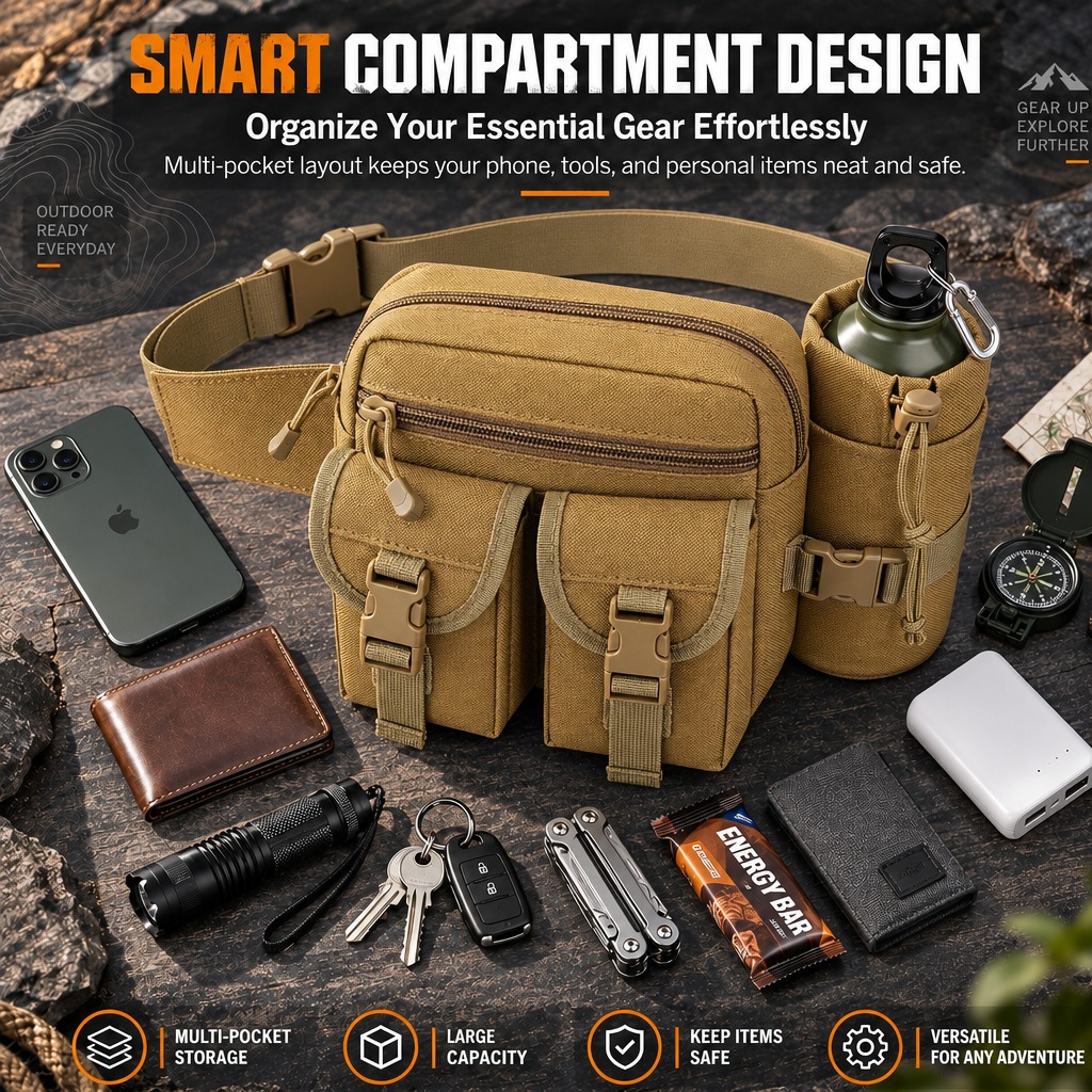 多機能戦術ウエストバッグ。防水仕様で、ボトルポーチ付き。アウ - Hiking Backpack Waterproof のレビューと価格